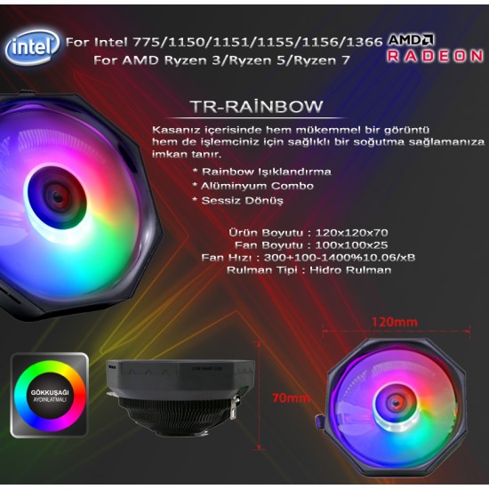 Turbox TR-C02 Rainbow Amd/intel Combo Cpu İşlemci Soğutucu Fan